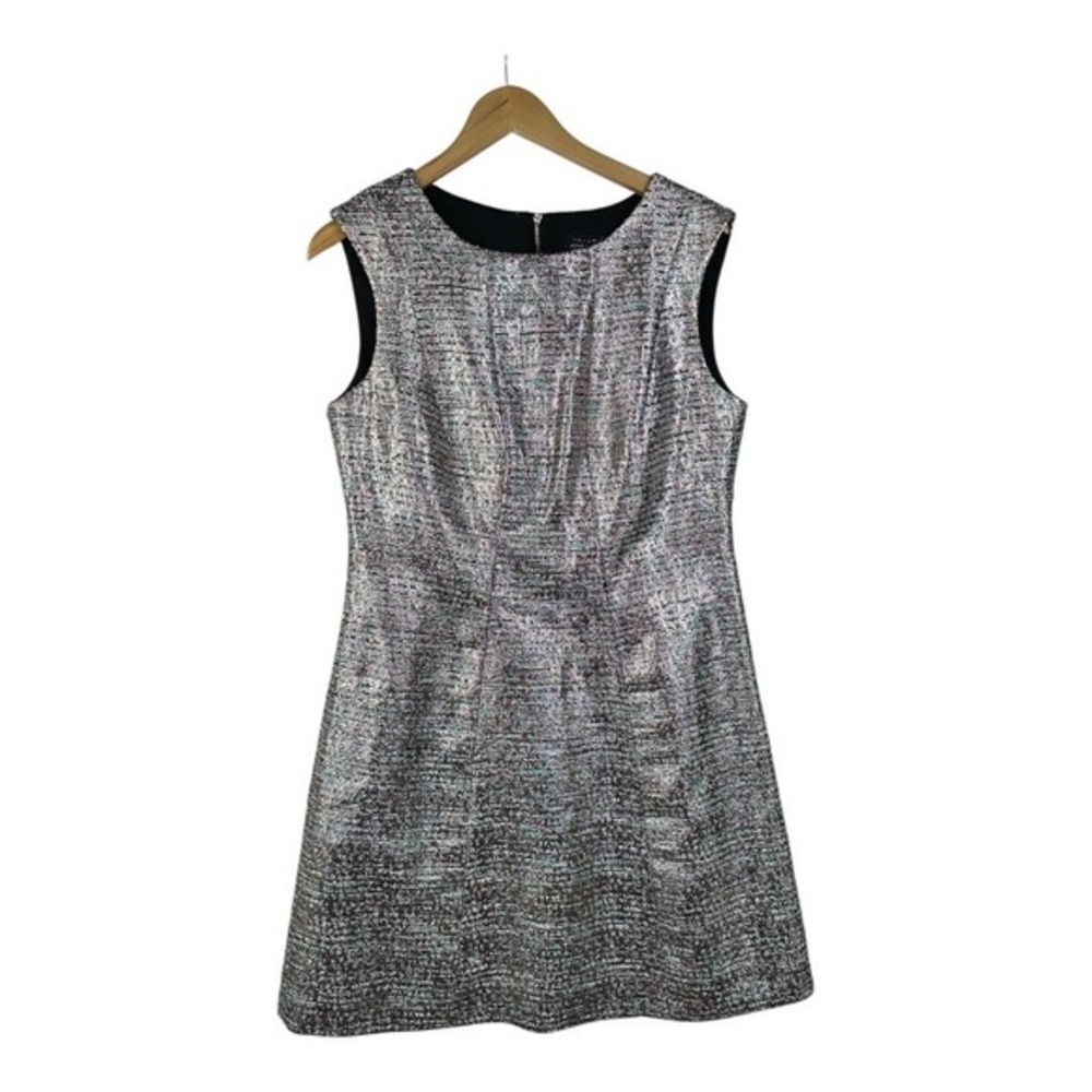 TAHARI ASL Women's Pink/Silver Blush Metallic Jacquard Fit & Flare Dress Size 10